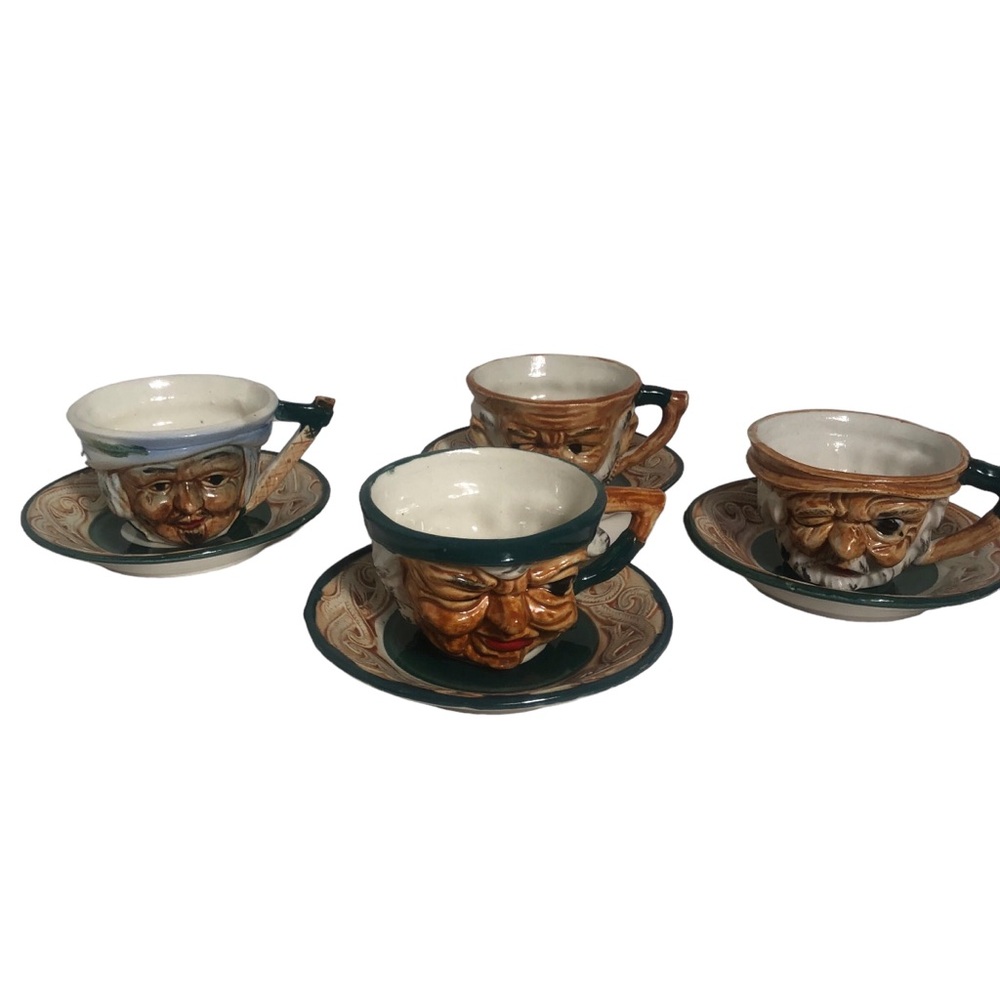 Vintage Toby Style cups and saucers- Set of 4